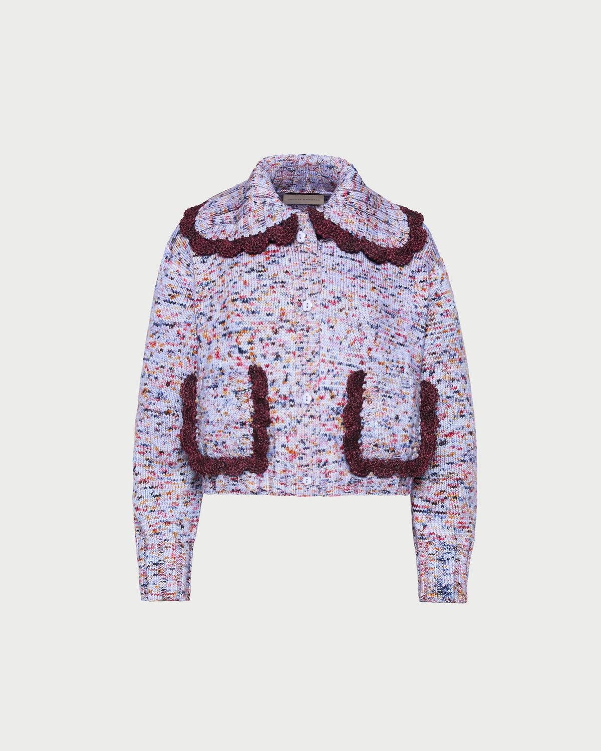 Lo Cardigan in marble maroon wool.