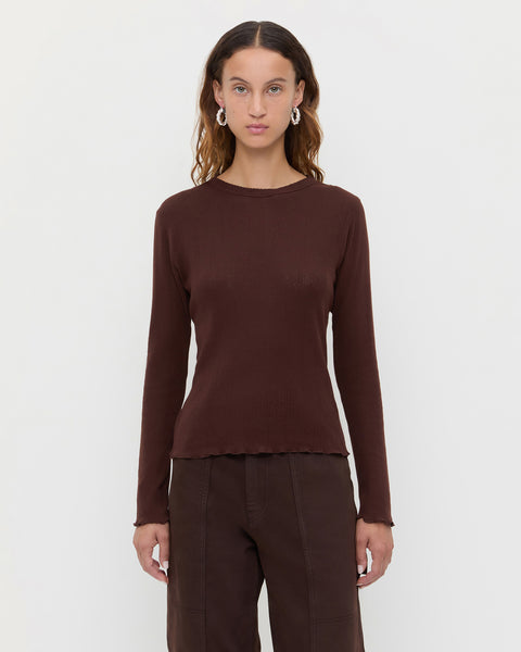 Lolo Espresso Pointelle Long-Sleeve Tee | Tops | Apparel