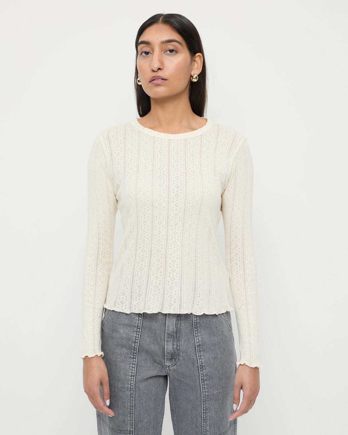 Lolo Cream Pointelle Long-Sleeve Tee | Tops | Apparel