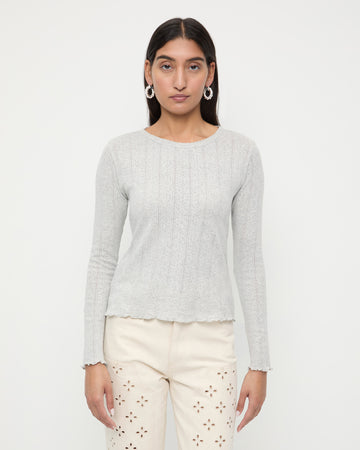 Lolo Grey Pointelle Long-Sleeve Tee | Tops | Apparel