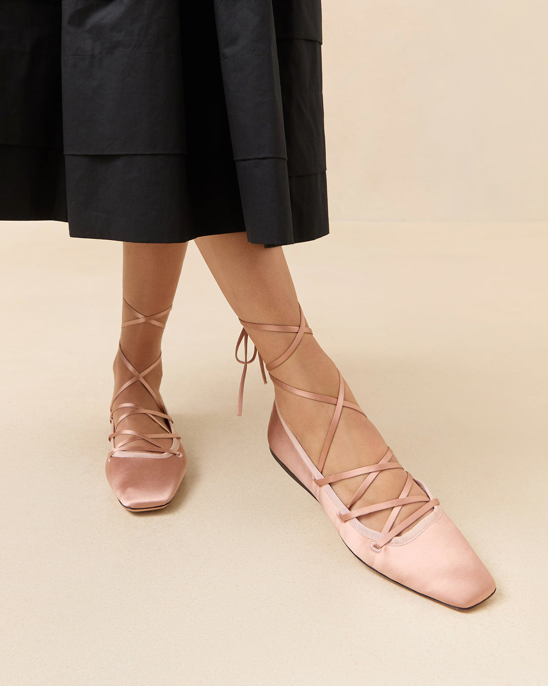 Louisa Blush Lace Up Ballet Flat Flats Footwear