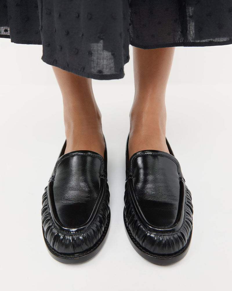Lucille Black Leather Loafer in black leather.