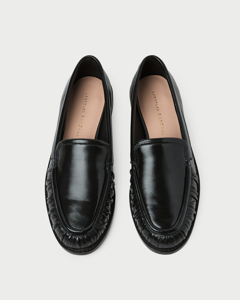 Lucille Black Leather Loafer in black leather.