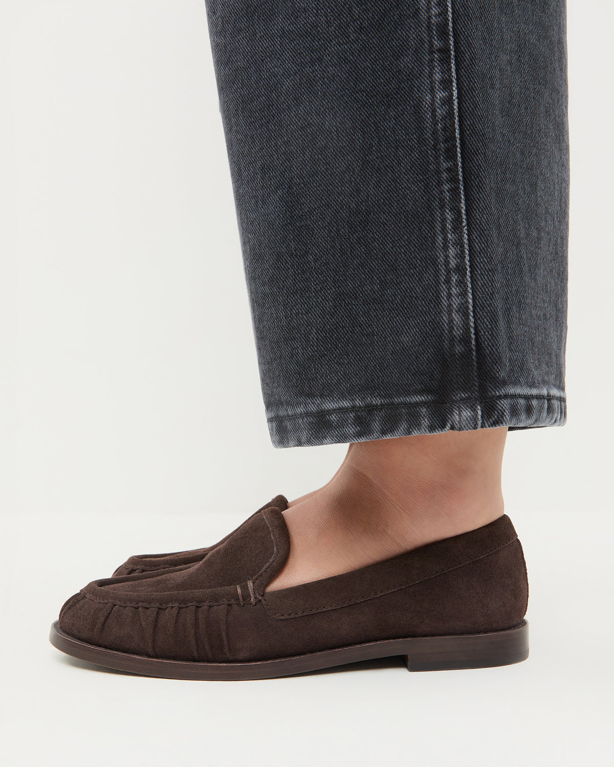 Lucille Brown Suede Loafer in brown suede.