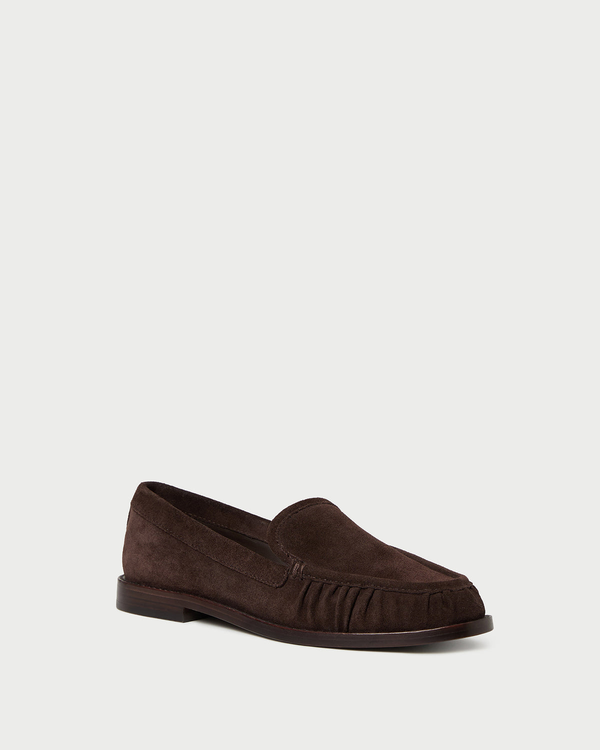 Lucille Brown Suede Loafer in brown suede.