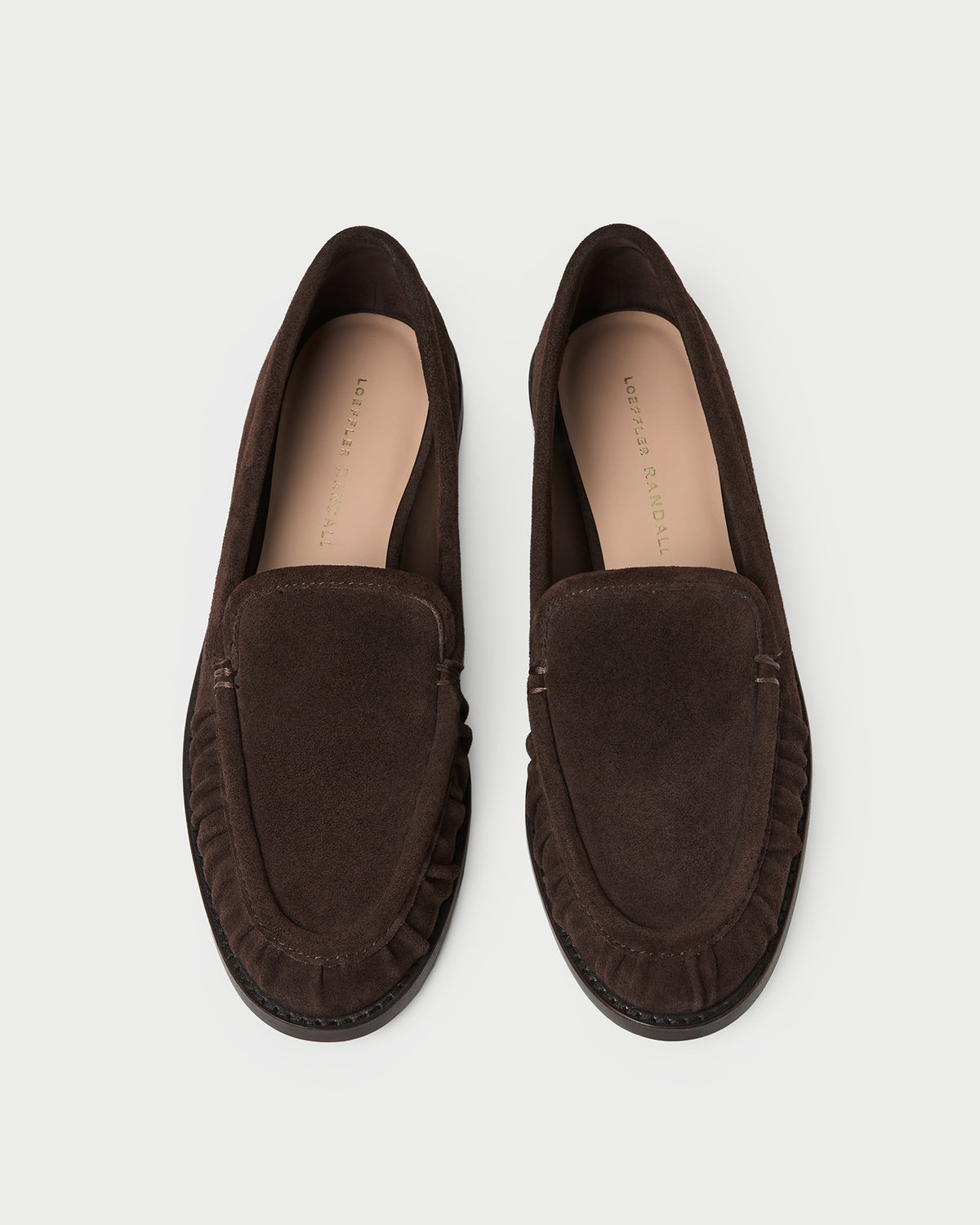 Lucille Brown Suede Loafer in brown suede.