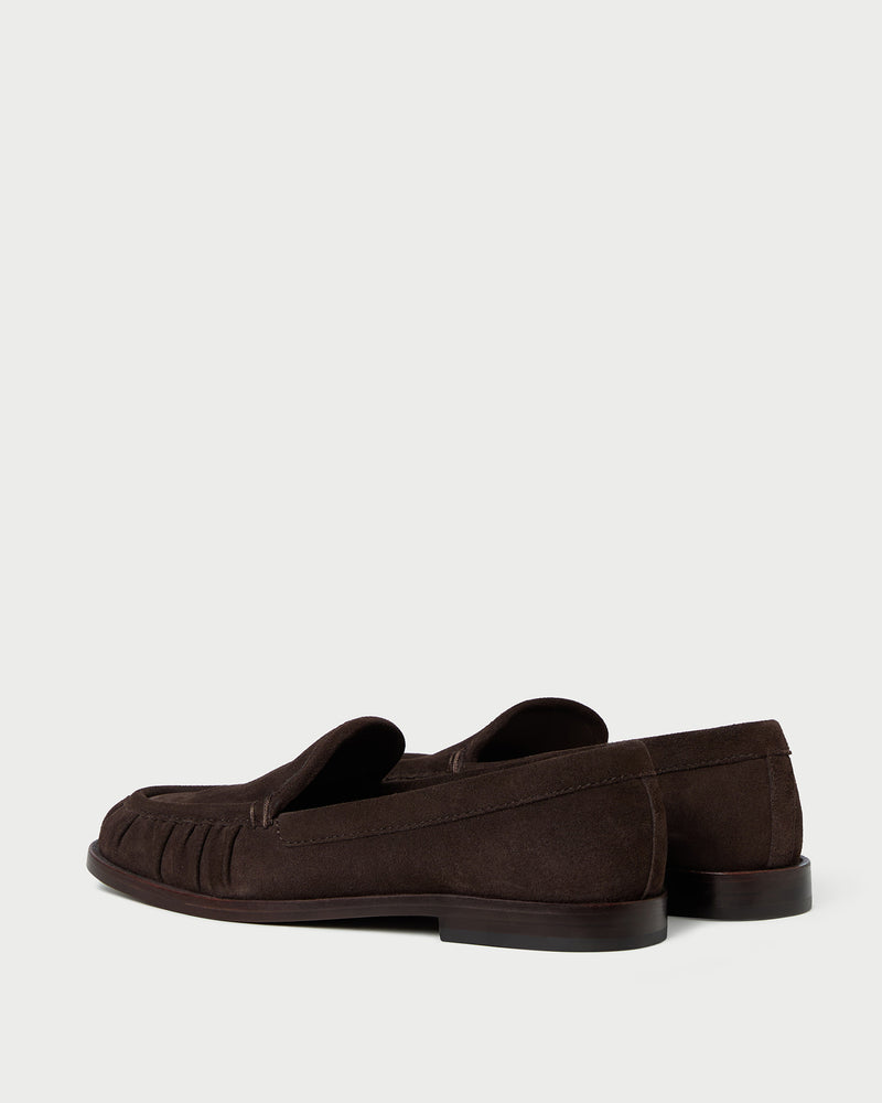 Lucille Brown Suede Loafer in brown suede.