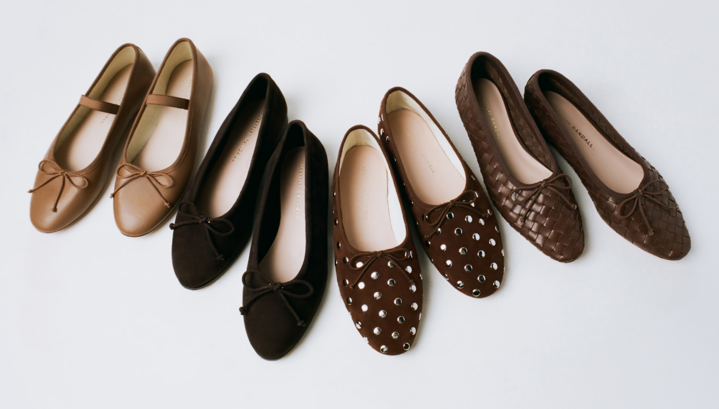 Leonie Safari Leather Ballet Flat, Landry Chocolate Woven Ballet Flat, Noelle Brown Suede Ballet Flat, and Landon Espresso/Silver Suede Ballet Flat - Loeffler Randall