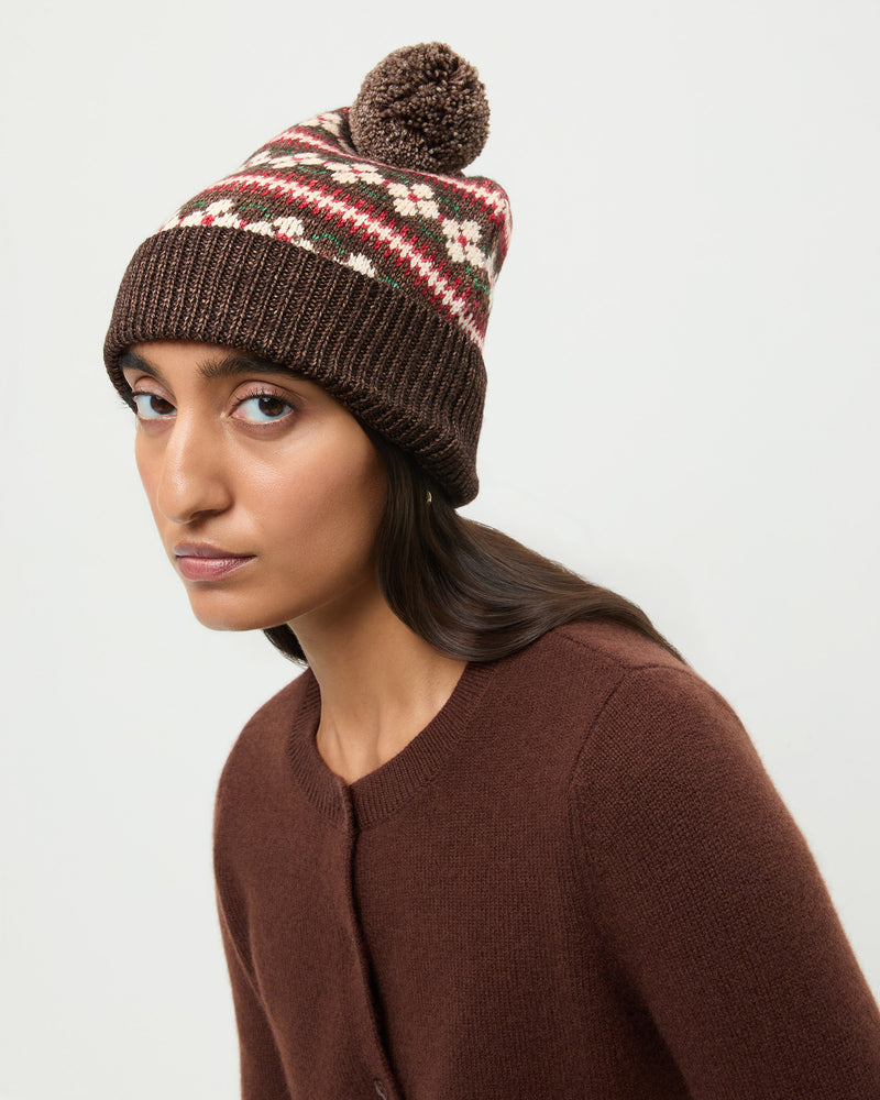 Macelyn Brown Striped Intarsia Beanie