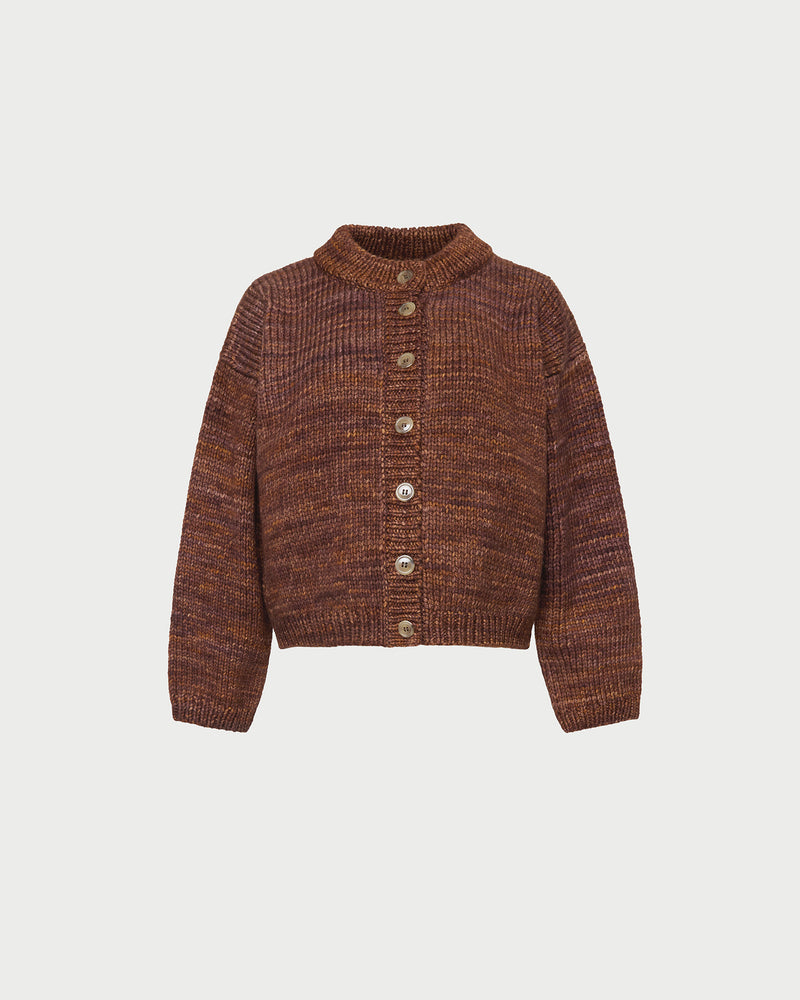 Maddie Cardigan in brown wool.