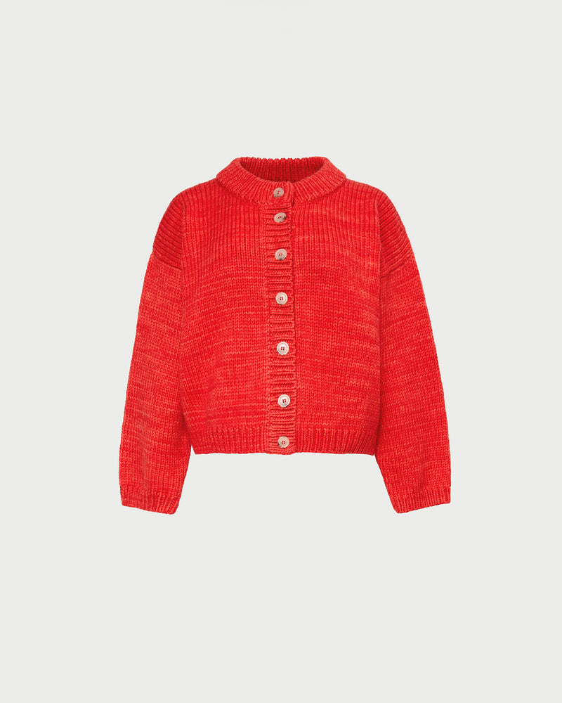Maddie Cardigan in red wool.