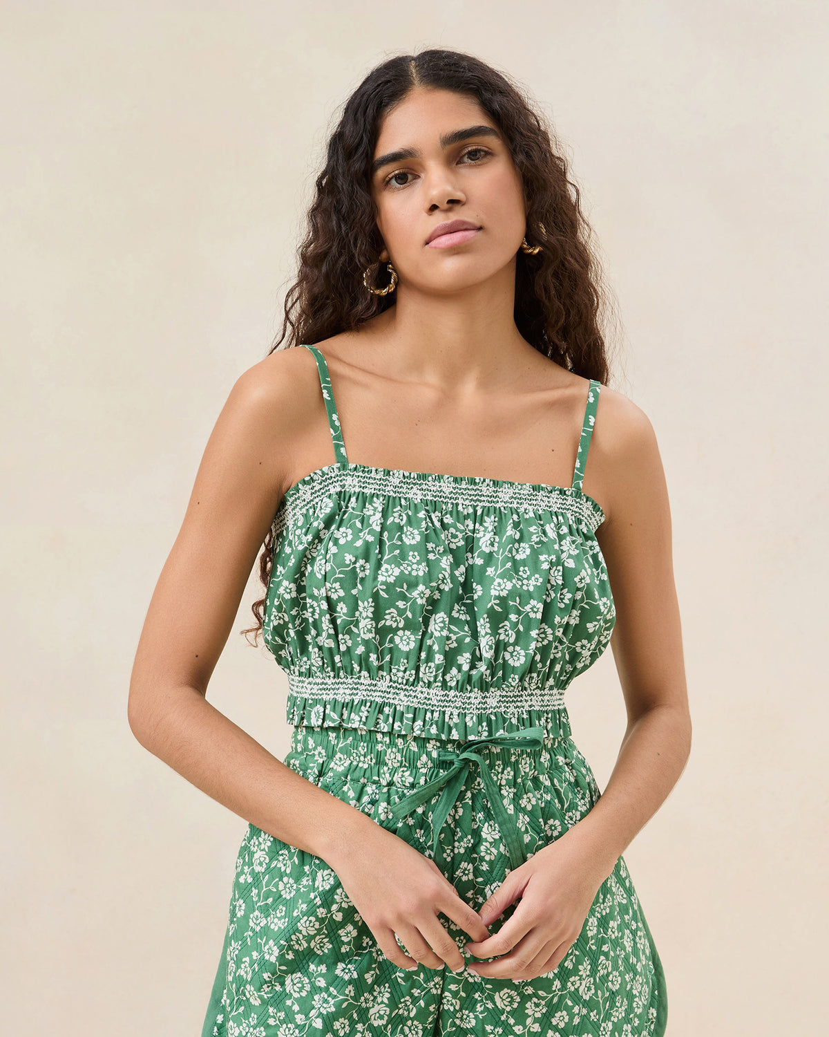 Maggie Green Floral Cinched Camisole l Tops l Apparel display picture 1