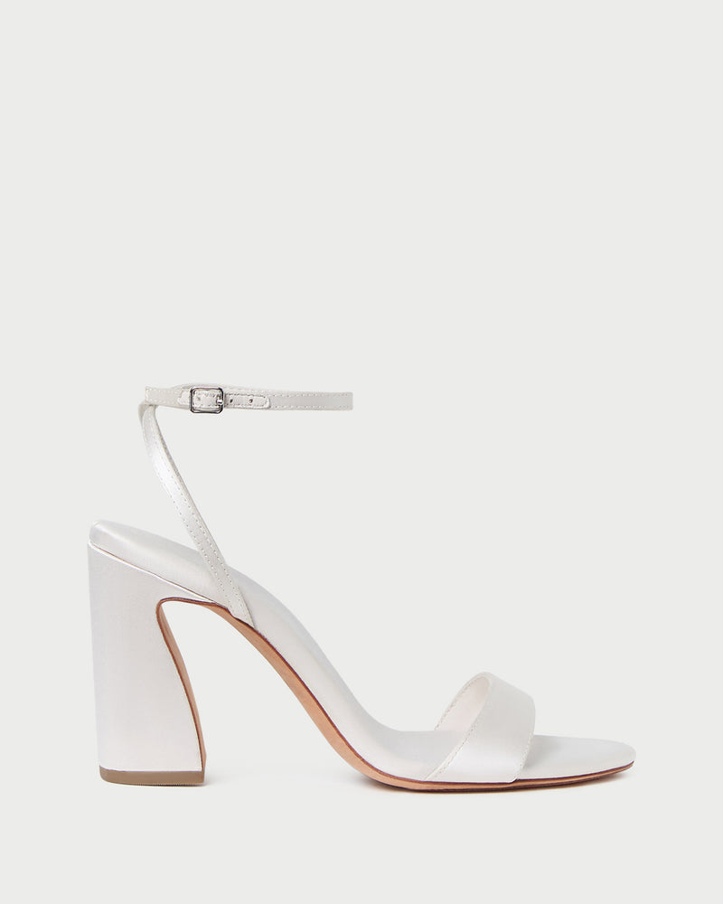 Malia Cream Curved-Heel Sandal in cream Italian satin