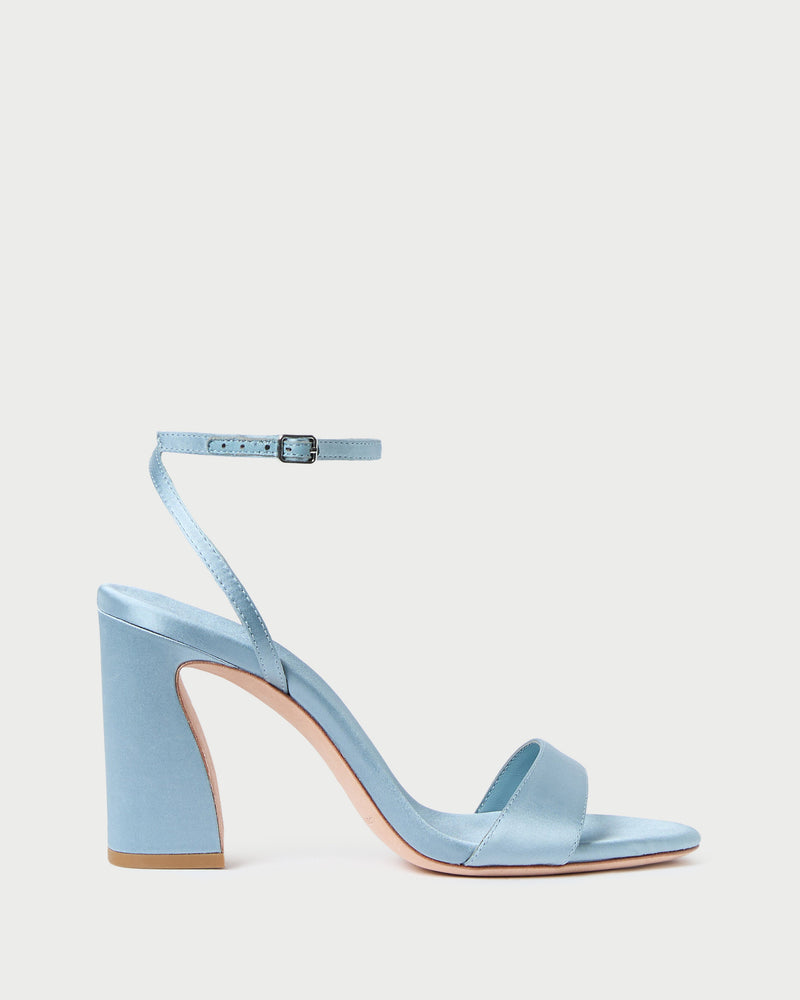 Malia Blue Satin Curved-Heel Sandal in blue Italian satin
