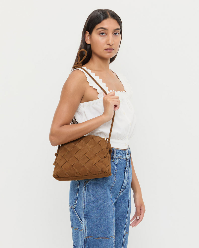 Mallory Cacao Woven Suede Crossbody