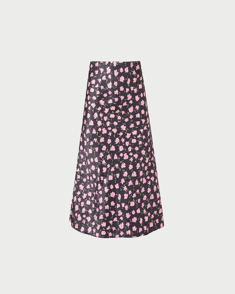Mandy Midi Skirt in black rosette textured fabric.