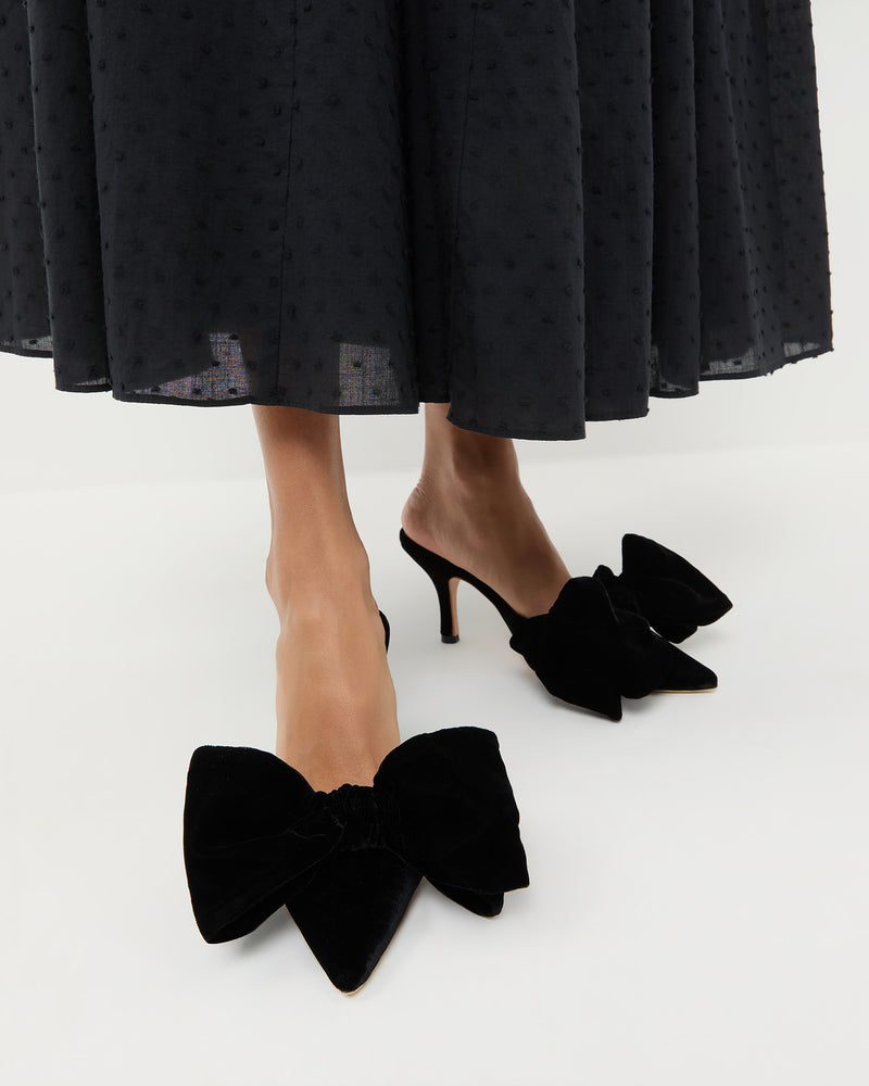 Margot Black Velvet Bow Mule in black velvet.