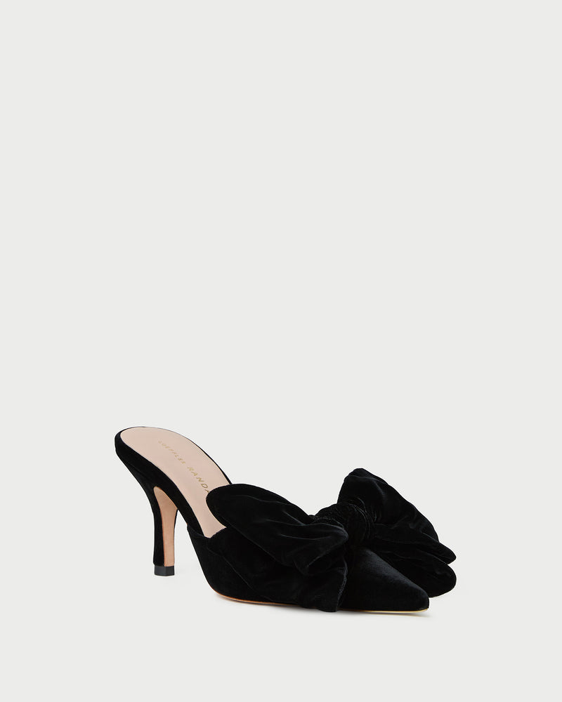Margot Black Velvet Bow Mule in black velvet.
