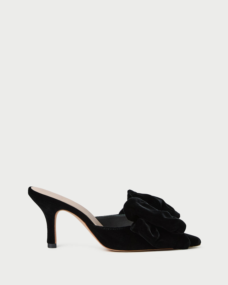 Margot Black Velvet Bow Mule in black velvet.