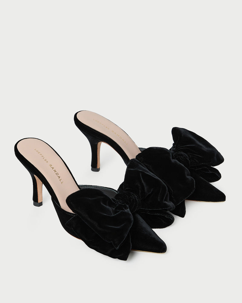 Margot Black Velvet Bow Mule in black velvet.