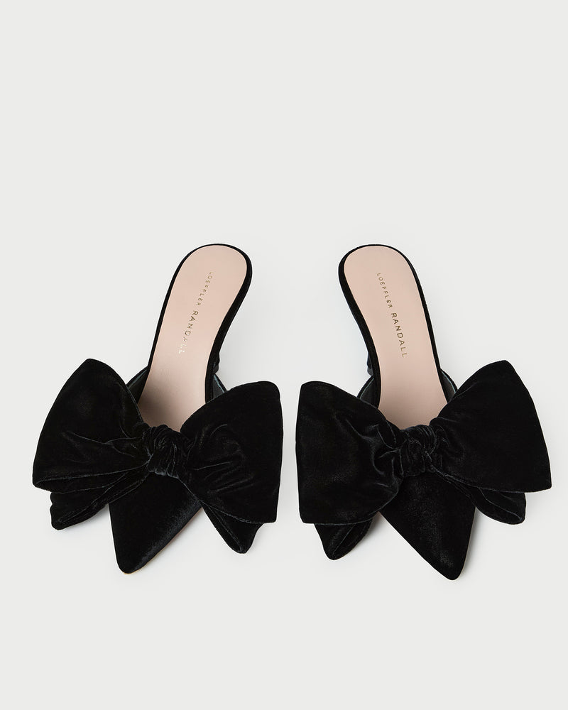 Margot Black Velvet Bow Mule in black velvet.