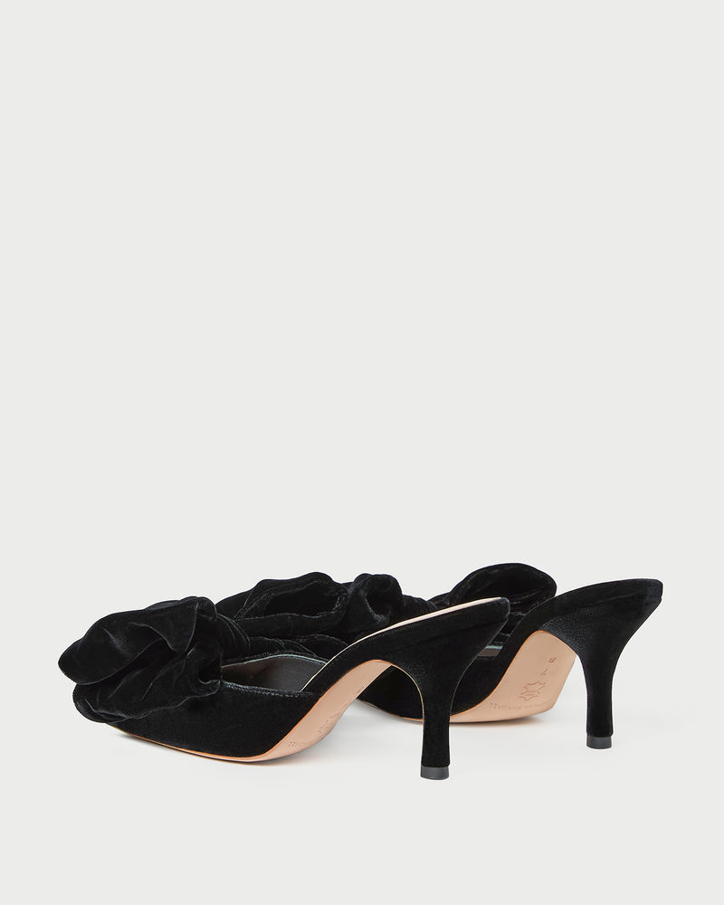 Margot Black Velvet Bow Mule in black velvet.