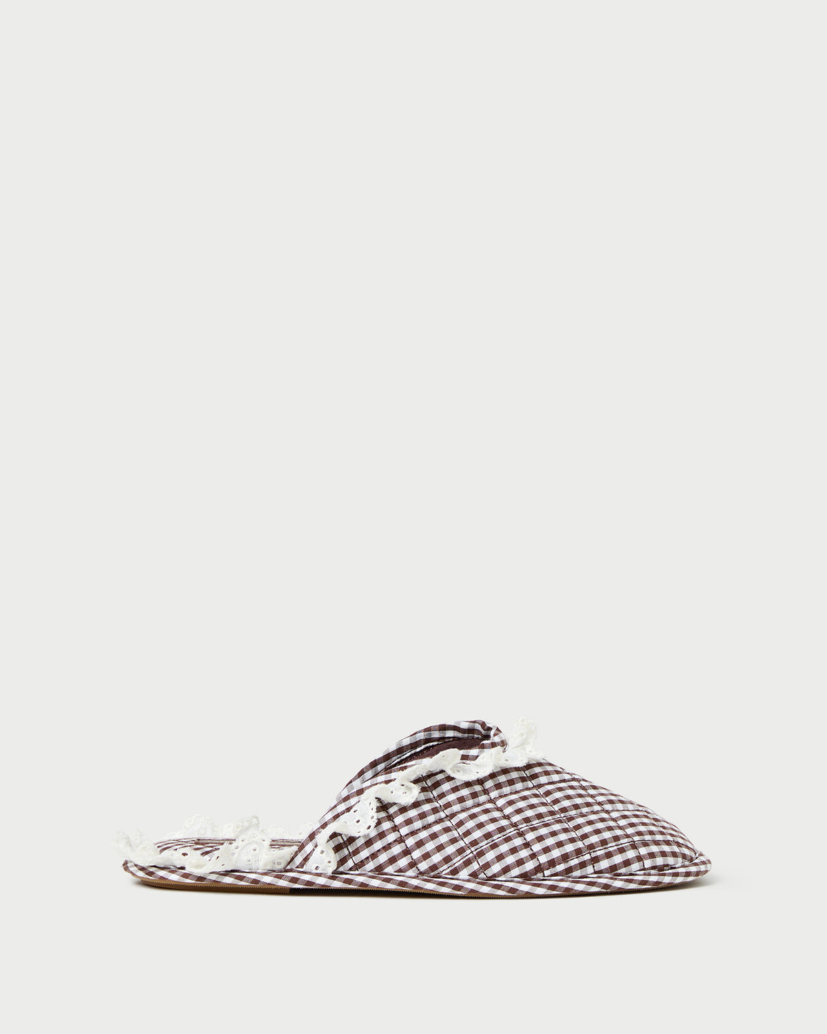 Marky Brown/White Gingham Slipper in brown and white gingham cotton.