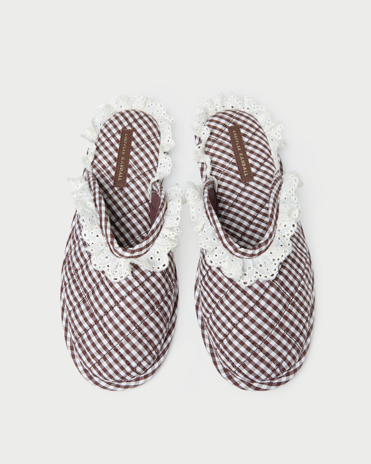 Marky Brown/White Gingham Slipper in brown and white gingham cotton.