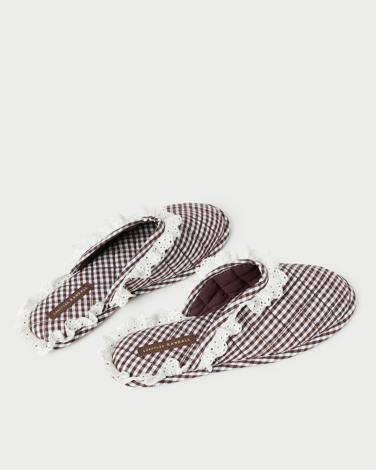 Marky Brown/White Gingham Slipper in brown and white gingham cotton.