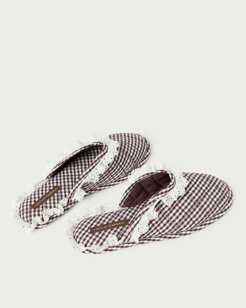 Marky Brown/White Gingham Slipper in brown and white gingham cotton.