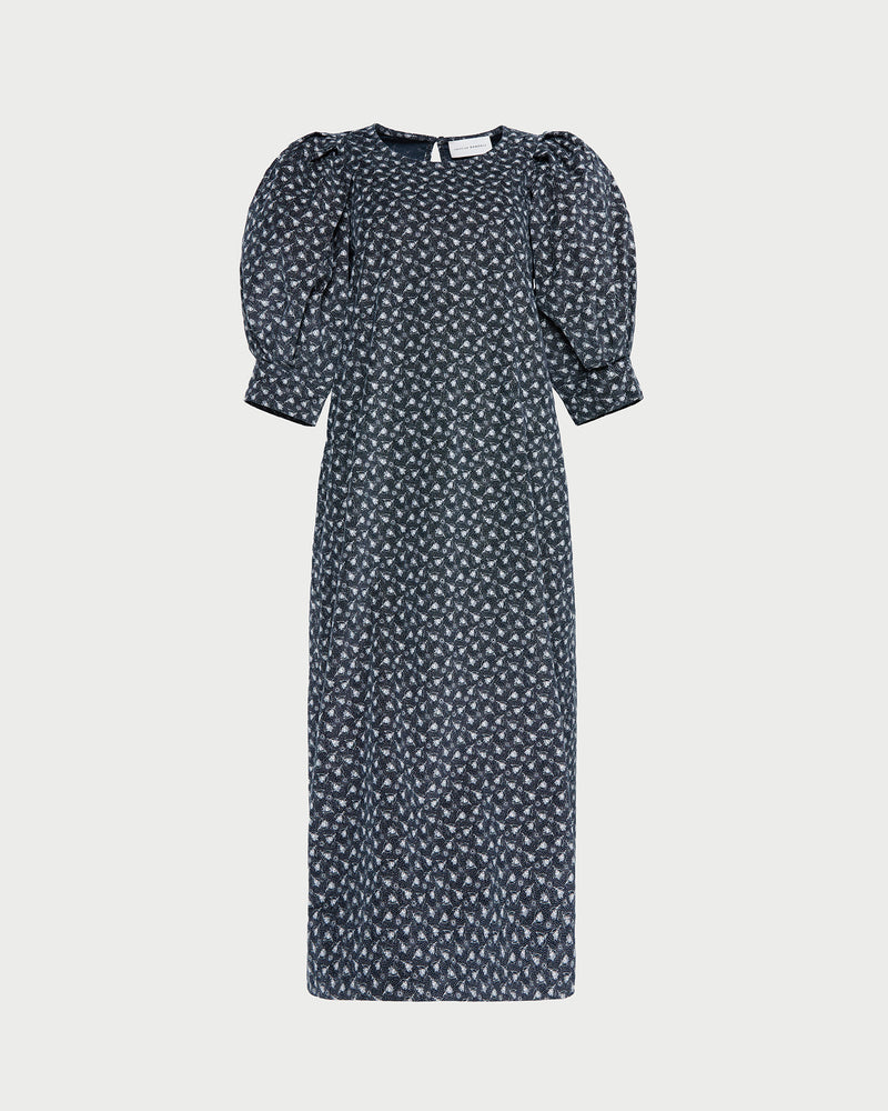 Maxwell Dress in blue ditsy floral cotton.