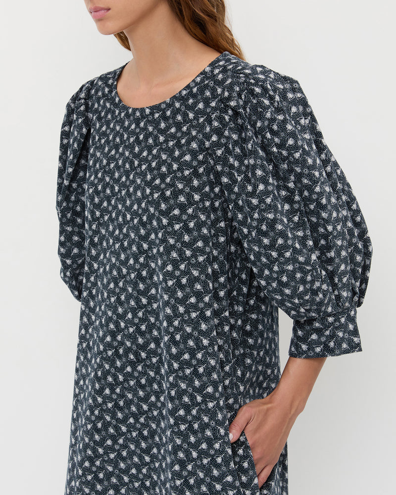 Maxwell Dress in blue ditsy floral cotton.