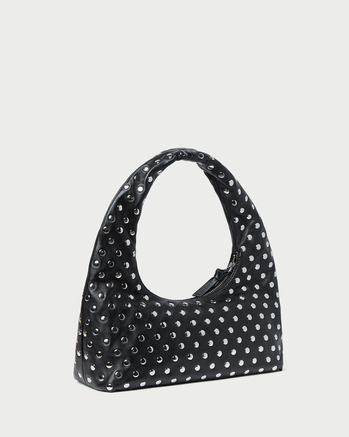 Mercer Black/Silver Leather Shoulder Bag in black leather with silver studs.