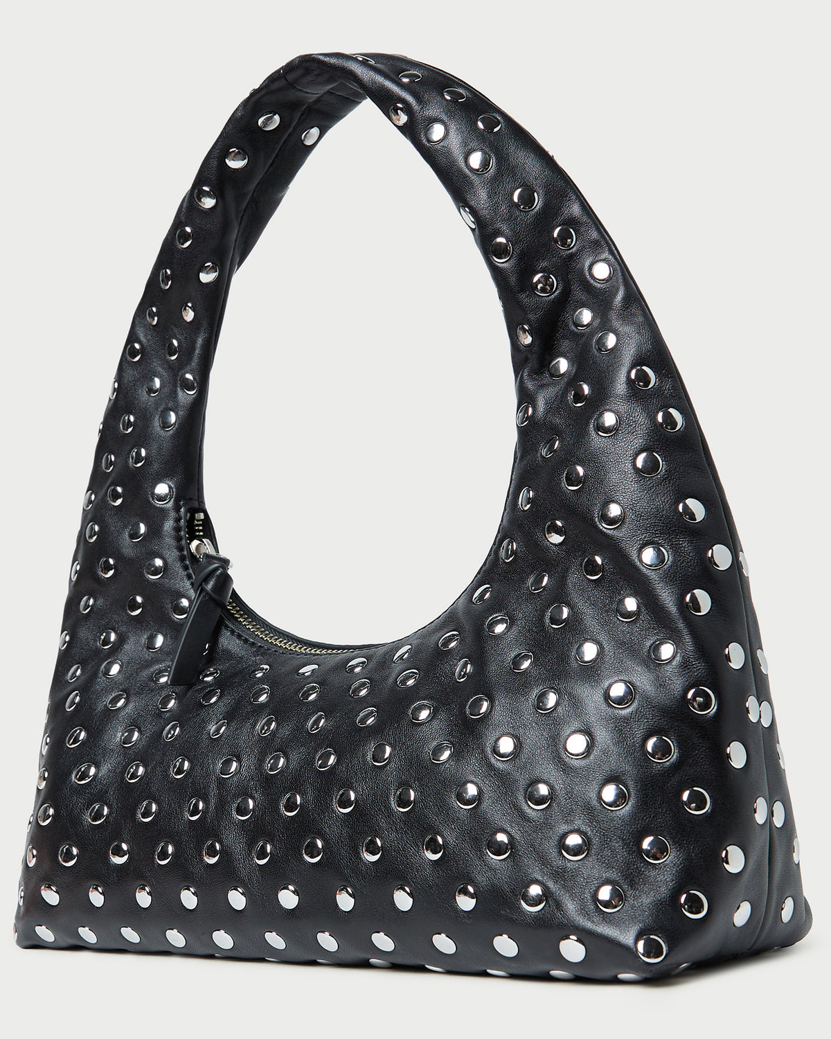 Mercer Black/Silver Leather Shoulder Bag in black leather with silver studs.
