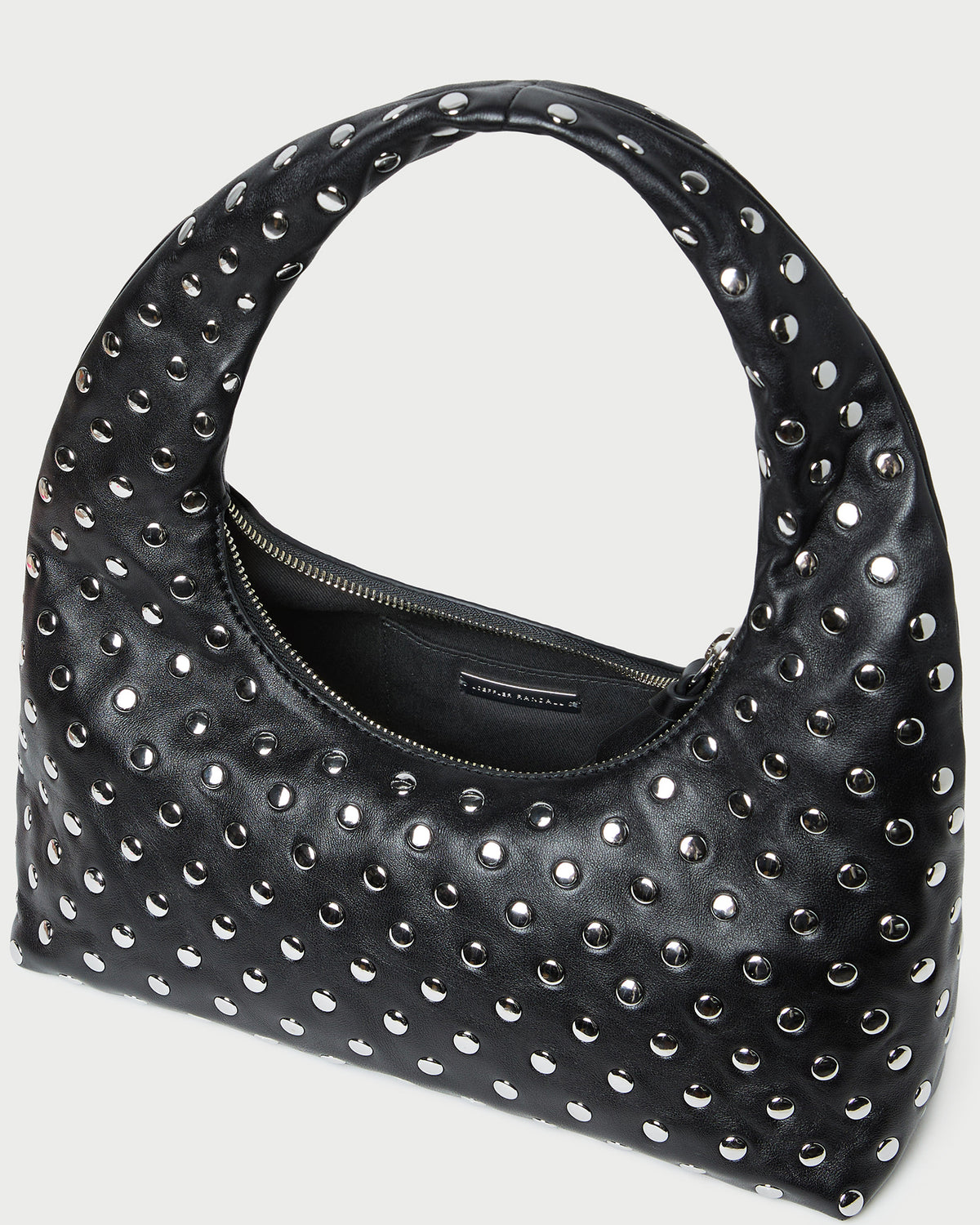 Mercer Black/Silver Leather Shoulder Bag in black leather with silver studs.