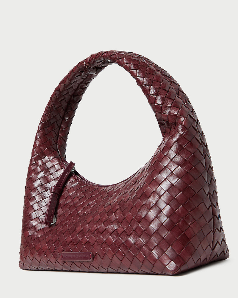 Mercer Maroon Woven Shoulder Bag in maroon woven leather.