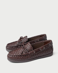 Minnie Espresso Woven Leather Moccasin