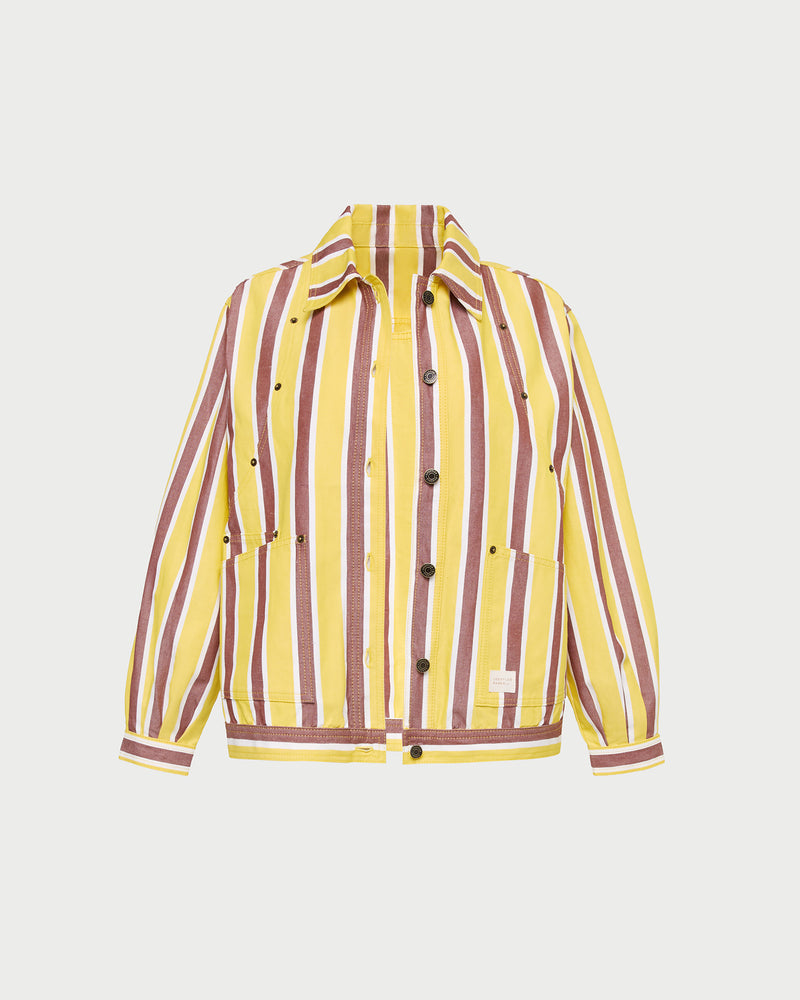 Miro Jacket in yellow and brown striped cotton-linen.