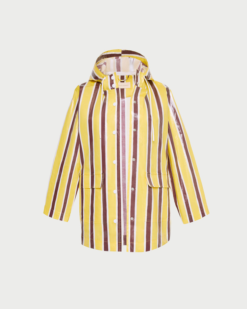 Misty Rain Jacket in yellow and brown striped cotton.