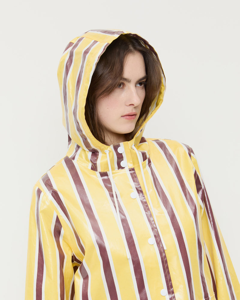 Misty Rain Jacket in yellow and brown striped cotton.