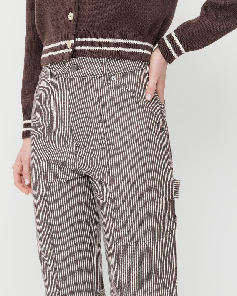 Molly Workwear Jean in brown striped denim and Cove Sweater in brown wool.
