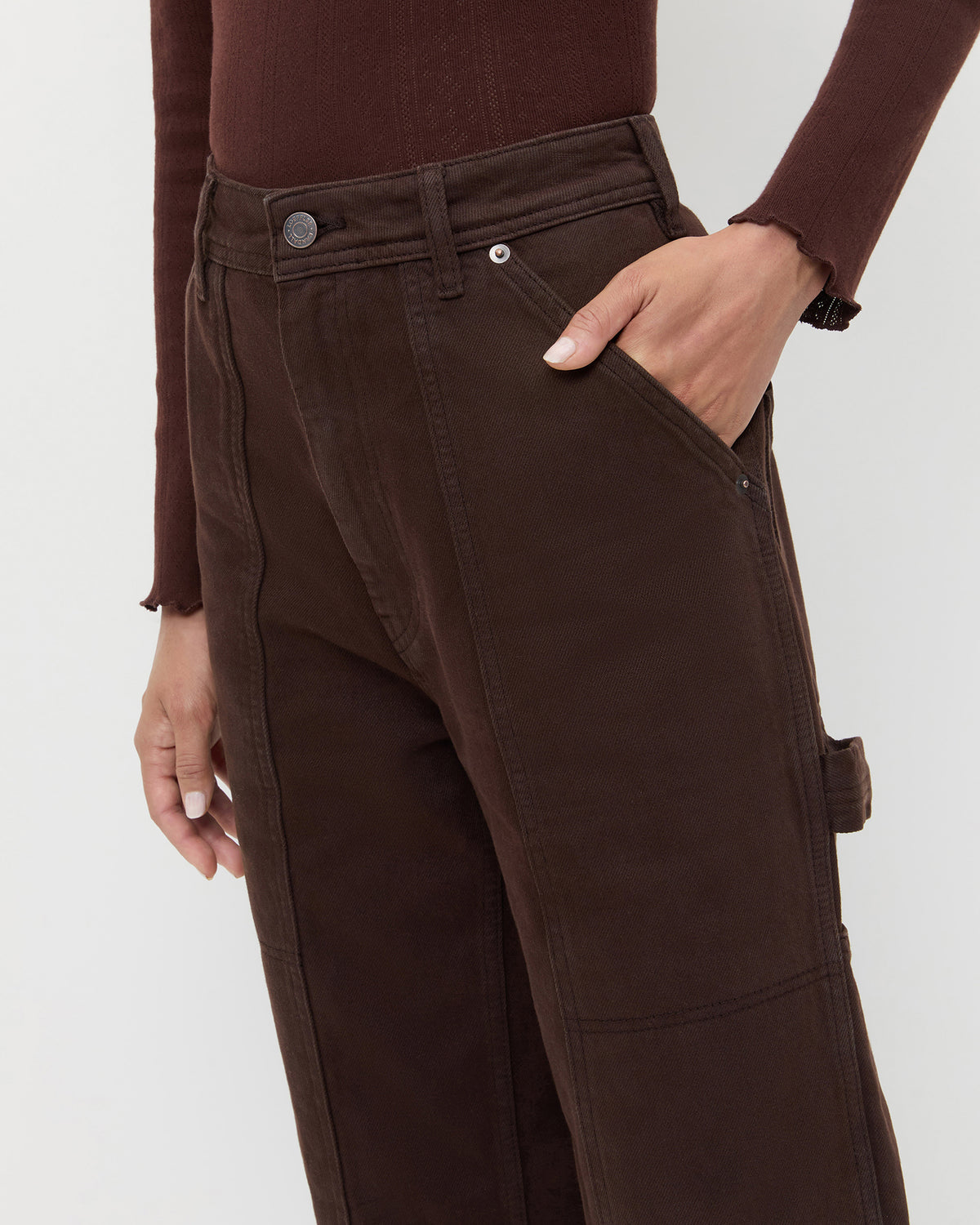 Molly Workwear Jean in dark brown and Lolo Pointelle Long Sleeve in espresso brown.