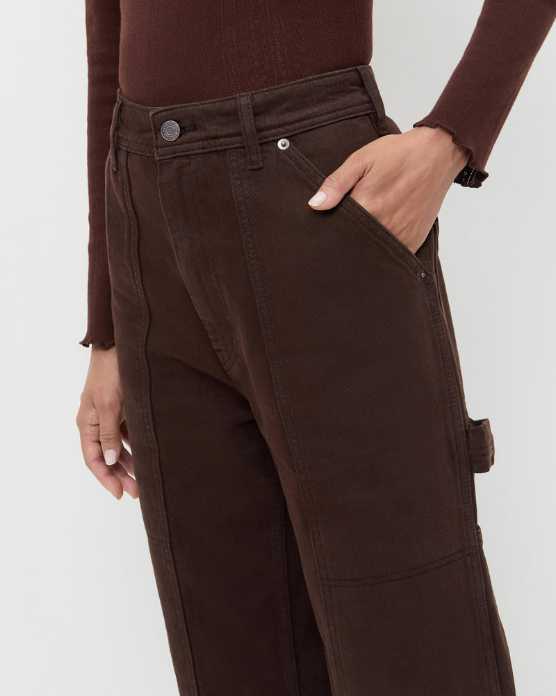 Molly Workwear Jean in dark brown and Lolo Pointelle Long Sleeve in espresso brown.