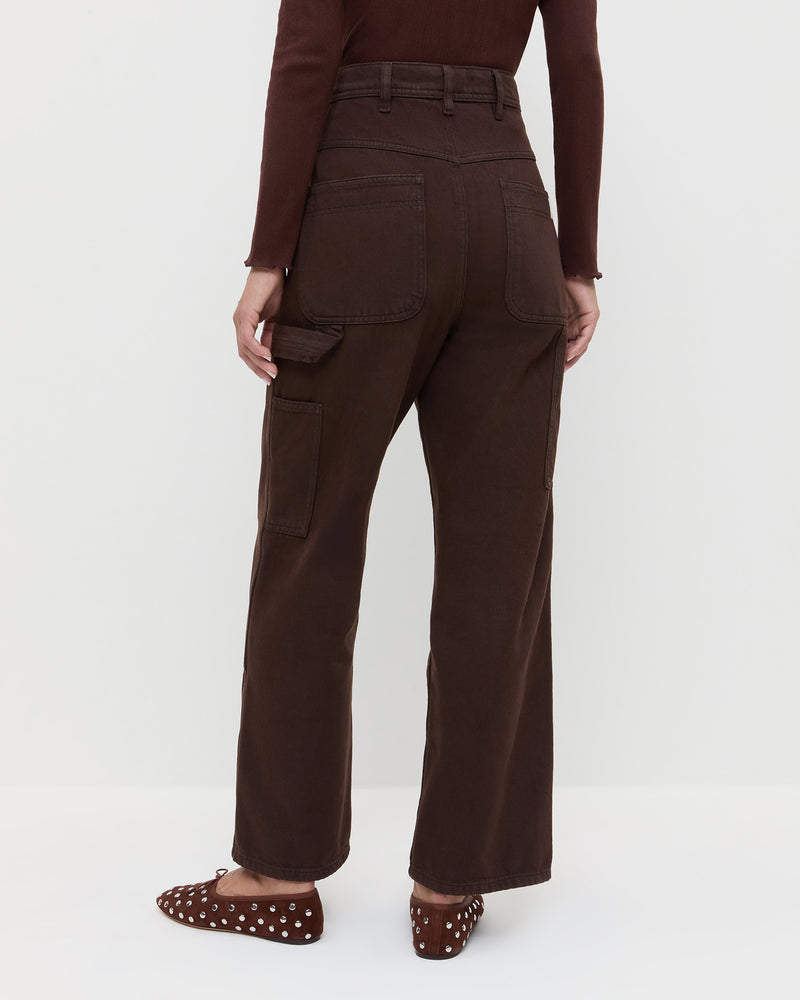 Molly Workwear Jean in dark brown, Lolo Pointelle Long Sleeve in espresso brown, and Landon Espresso/Silver Suede Ballet Flat.