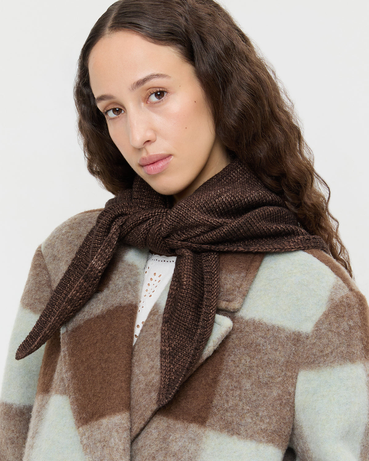 Monty Brown Wool Knit Bandana in brown knit wool.