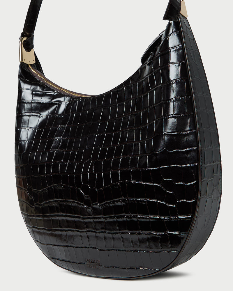 Morgan Crocodile Leather Shoulder Bag in crocodile black leather.