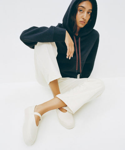 Nova Hoodie in Navy, Winona Denim Barrel Pants in Natural, and Cooper Natural Mary Jane Sneaker - Loeffler Randall