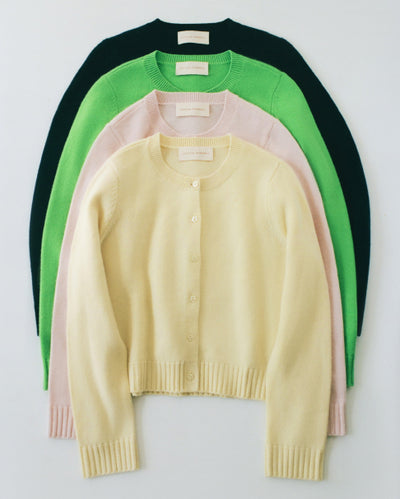 Tucker Cardigan in blush pink, butter yellow, green, and navy cashmere - Loeffler Randall