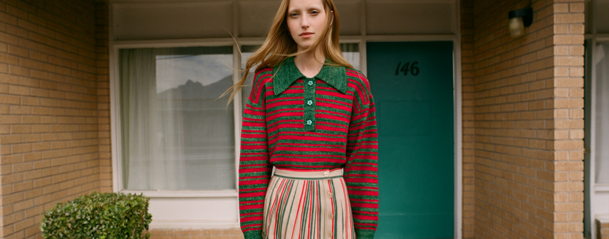 Sammy Sweater in red and green striped wool - Loeffler Randall