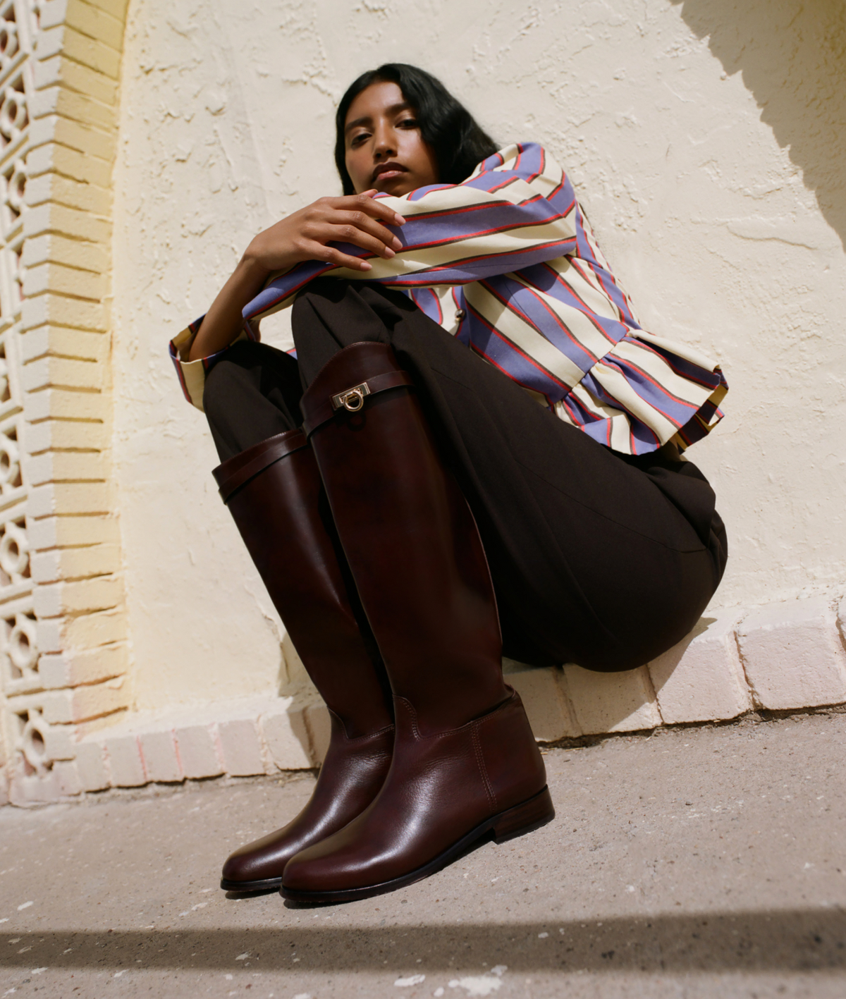 Sable Jacket in jewel and butter striped cotton-linen fabric and Molly Workwear Jean - Loeffler Randall
